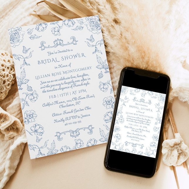 Convites Chá de panela do Quintal Floral Toile (Criador carregado)