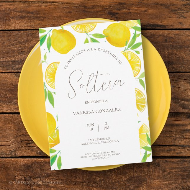 Convites Chá de panela do tema Lemon em espanhol (Invitación despedida de soltera. Tema limones, en español, personalizable, descarga digital opcional)