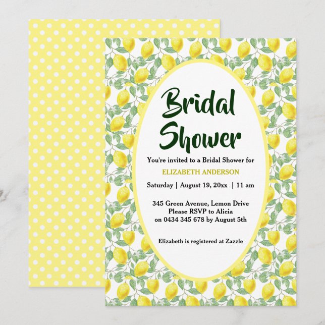Convites Chá de panela do verde amarelo de árvore de limão (Frente/Verso)