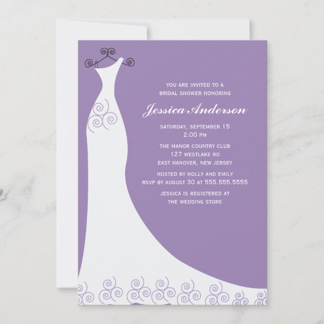 Convites Chá de panela do vestido de casamento do Lilac (Frente)