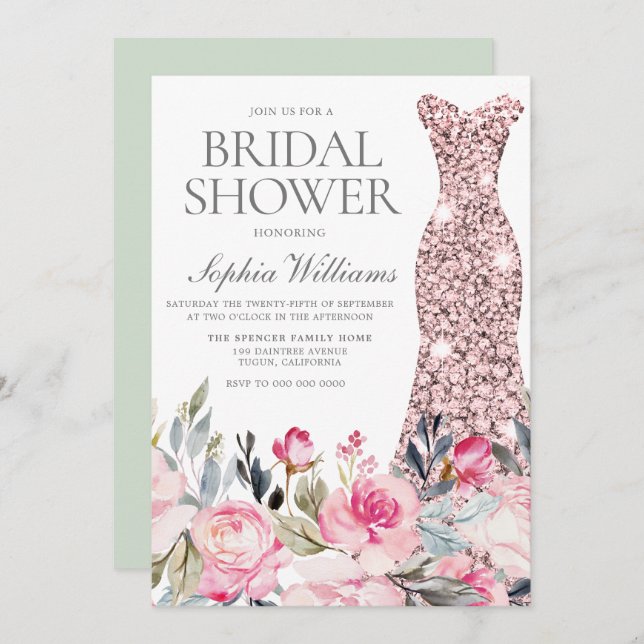 Convites Chá de panela do vestido de Espelho e Verde (Frente/Verso)