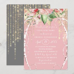 Convites Chá de panela Doce 16ª rosca rosa Cinza escamotead