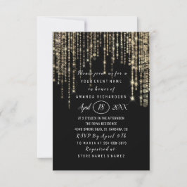 Convites Chá de panela Doce 16.ª Faixa Dourada Preta