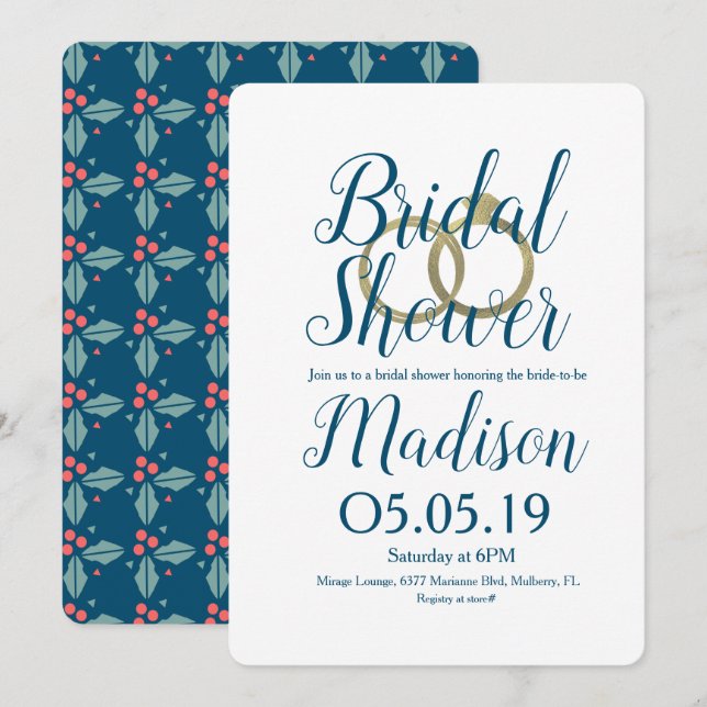 Convites Chá de panela dos Anéis de Folha de Natal Holly Be (Frente/Verso)