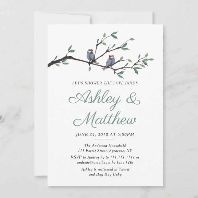 Convites Chá de panela dos pássaros do amor (Frente)