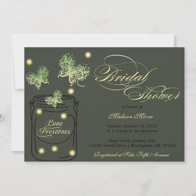 Convites Chá de panela dos vaga-lume e do frasco de (Frente)