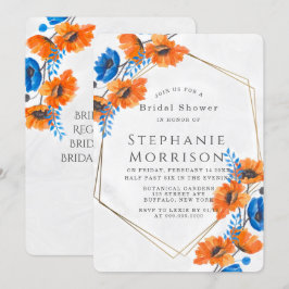 Convites Chá de panela Dourado azul e laranja