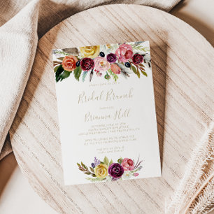 Convites Chá de panela Dourado Boho Floral Bridal Brunt