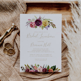 Convites Chá de panela Dourado Boho Floral Bridal Luncheon