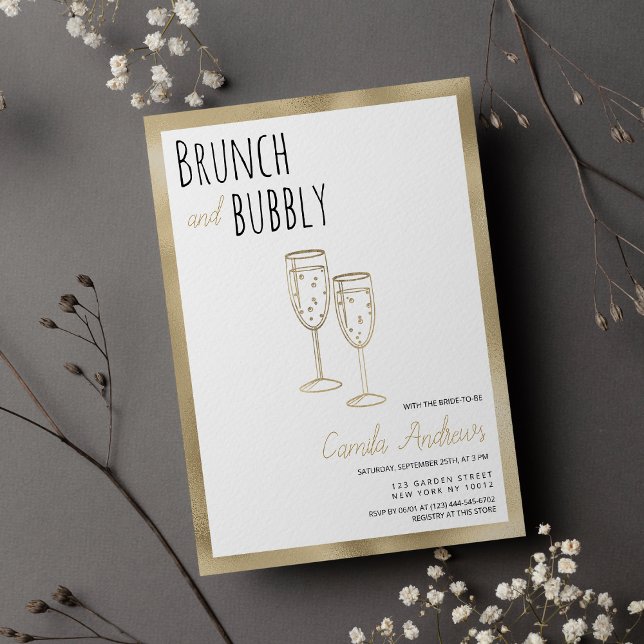 Convites Chá de panela Dourado Branco Preto Brunt E Borrach (Black White Gold Brunch And Bubbly Bridal Shower)