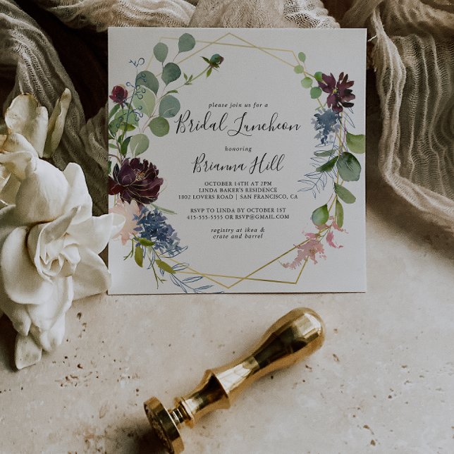 Convites Chá de panela Dourado Bridal Bridal da Borgonha (Criador carregado)