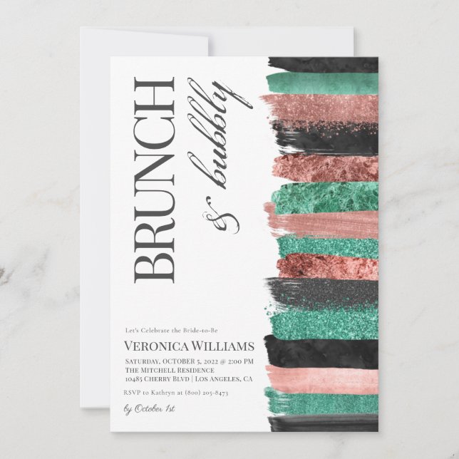 Convites Chá de panela Dourado Brunch & Bubble (Frente)