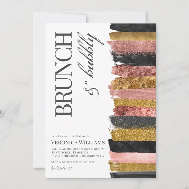 Convites Chá de panela Dourado Brunch & Bubble (Frente)