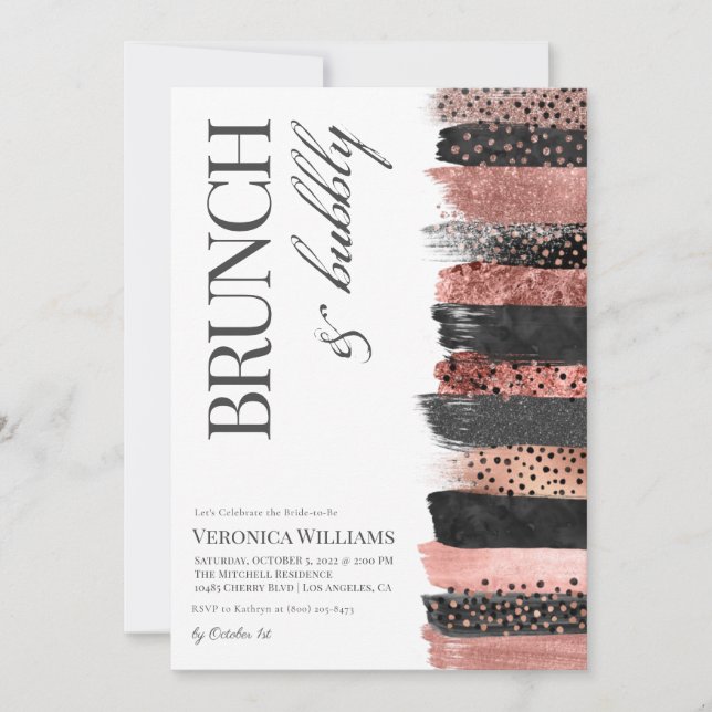 Convites Chá de panela Dourado Brunch & Bubble (Frente)