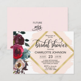 Convites Chá de panela Dourado Cinza Floral Rosa Floral