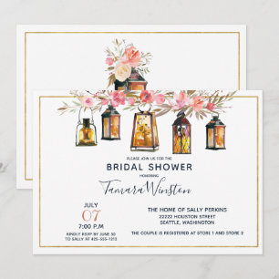 Convites Chá de panela Dourado cor-de-rosa das lanternas