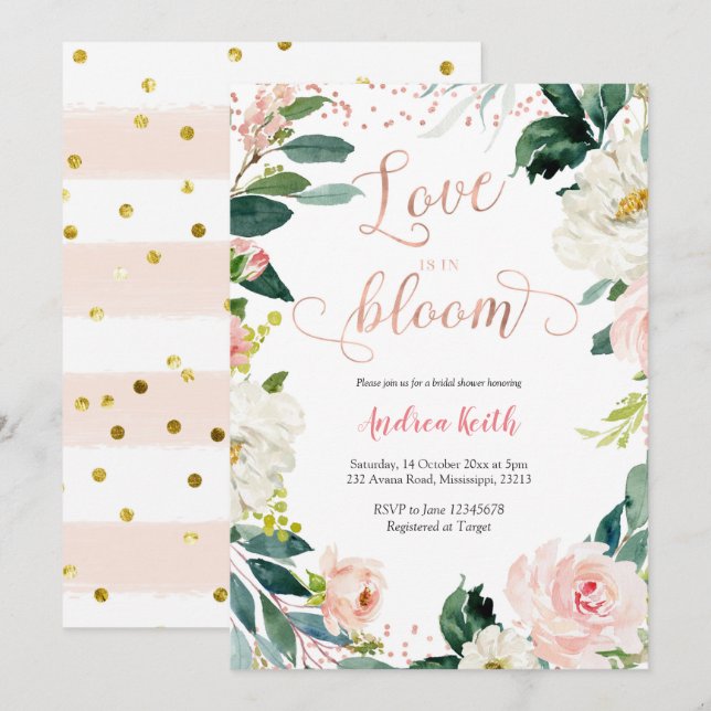 Convites Chá de panela Dourado cor-de-rosa e Rosa (Frente/Verso)