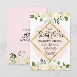 Convites Chá de panela Dourado Cor Floral Cor-de-Água Blush