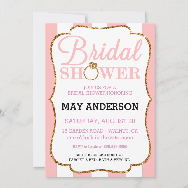 Convites Chá de panela Dourado da Glitter de Estirpe de Est (Frente)