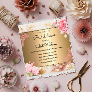 Convites Chá de panela Dourado de amortecimento floral RSVP