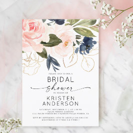 Convites Chá de panela Dourado de Aquarela Floral Rosa