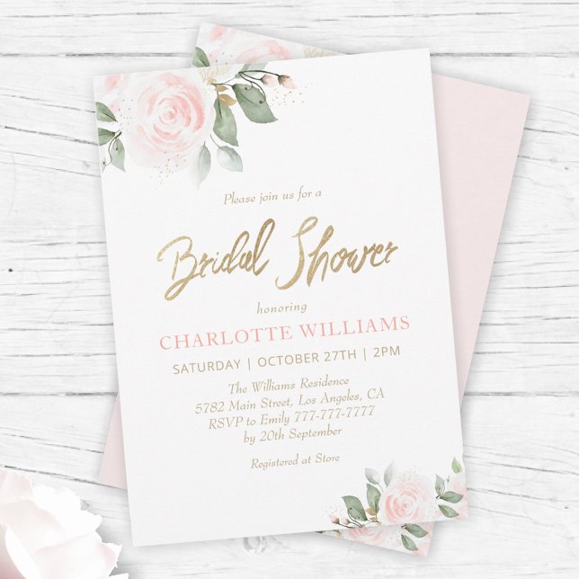 Convites Chá de panela Dourado de Aquarela Floral Rosa (Criador carregado)