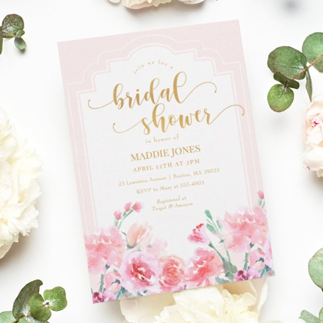 Convites Chá de panela Dourado de Aquarela Rosa Elegante (Criador carregado)