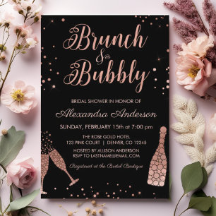 Convites Chá de panela Dourado de Brunch e Bubble
