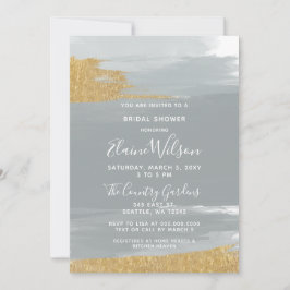 Convites Chá de panela Dourado de Caligrafia Azul