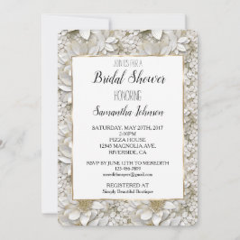 Convites Chá de panela Dourado de Flores de Lotus Brancos