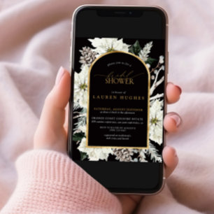 Convites Chá de panela Dourado de inverno preto e branco