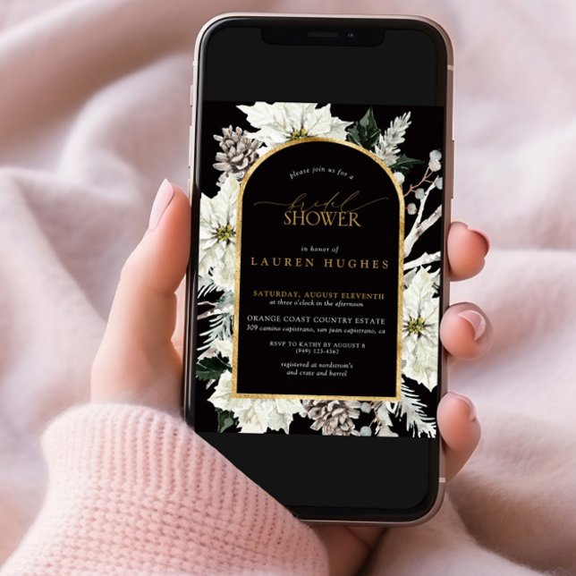 Convites Chá de panela Dourado de inverno preto e branco (Criador carregado)