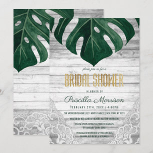 Convites Chá de panela Dourado de madeira de folha de quei