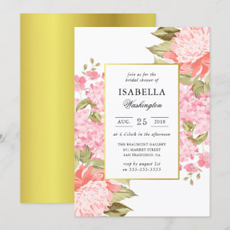 Convites Chá de panela Dourado de Peonias e Hydrangeas