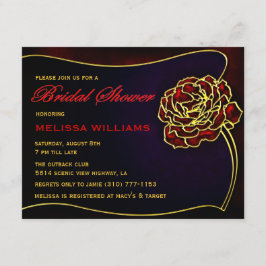 Convites Chá de panela Dourado de Rosa vermelho de vidro in