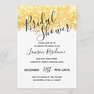 Convites Chá de panela Dourado do brilho