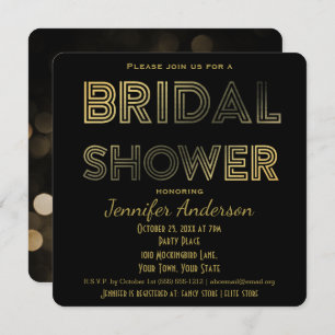 Convites Chá de panela Dourado e negro de Hollywood