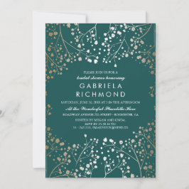 Convites Chá de panela Dourado e Teal Baby's Breath