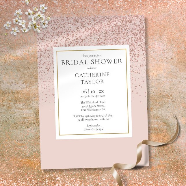 Convites Chá de panela Dourado Elegante Glitter Dourado (Rose Gold Glitter Elegant Gold Bridal Shower Invitation)