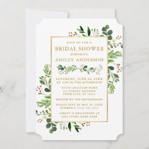 Convites Chá de panela Dourado Eucalyptus