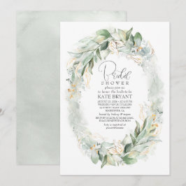 Convites Chá de panela Dourado Eucalyptus Greenery Wreath B