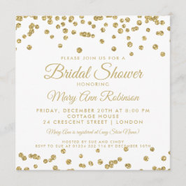 Convites Chá de panela Dourado Faux Glitter Confetti Branco
