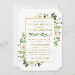 Convites Chá de panela Dourado Floral Branco da Água