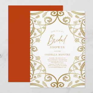 Convites Chá de panela Dourado Floral Laranja Queimado
