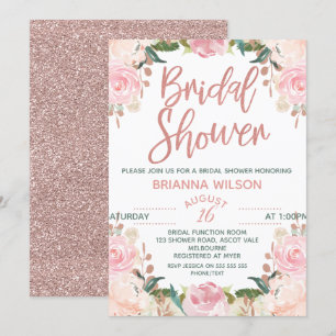 Convites Chá de panela Dourado Floral Rosa
