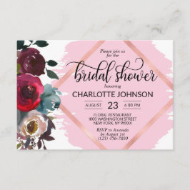 Convites Chá de panela Dourado Floral Rosa da Watercolor