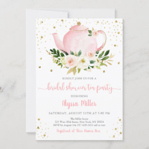 Convites Chá de panela Dourado Floral Rosa do Tea Party