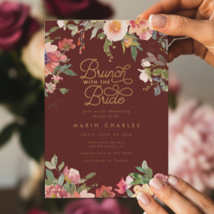 Convites Chá de panela Dourado Floral Rosa Elegante Brunch