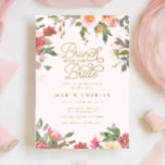 Convites Chá de panela Dourado Floral Rosa Elegante Brunch<br><div class="desc">Convite para Chá de panela Floral Rosa-Rosa Elegante</div>