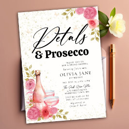 Convites Chá de panela Dourado Floral Rosa Prosecco